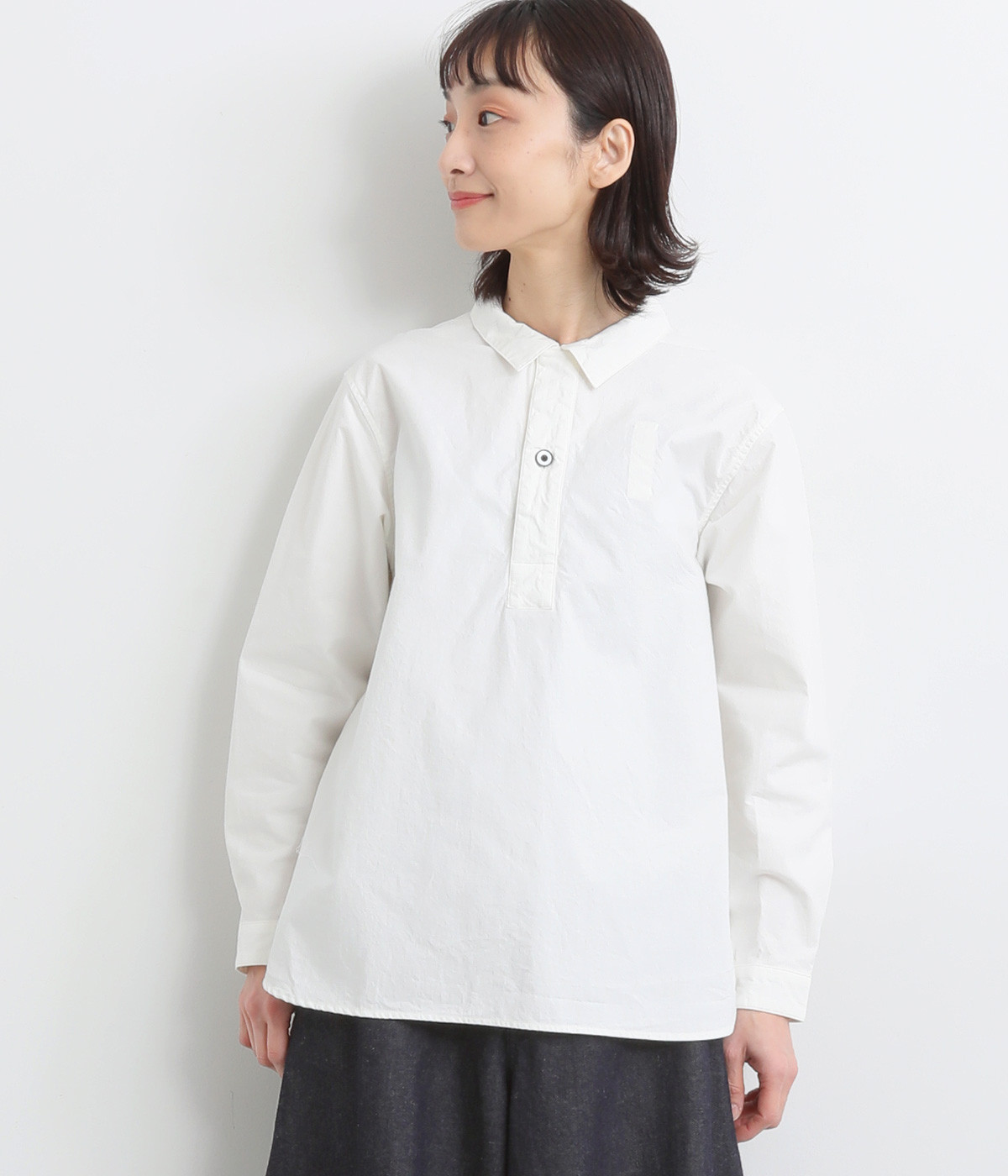 コットン馬布ハーフボタンシャツ(ホワイト-ONESIZE)