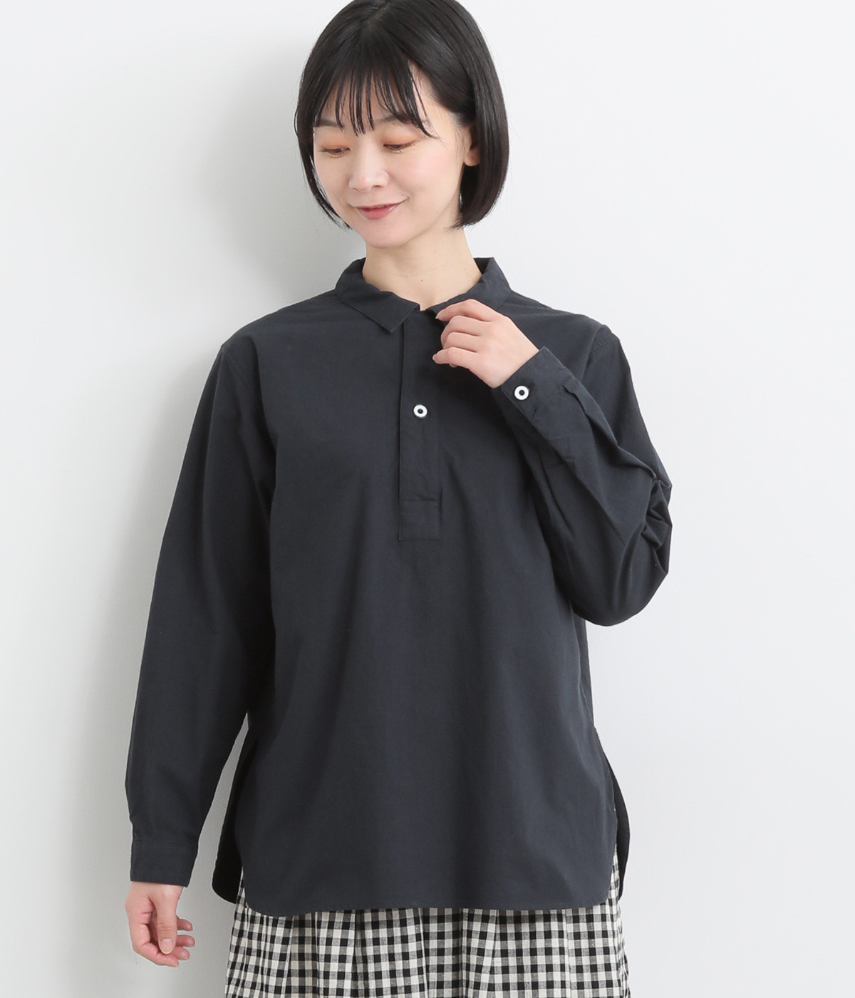 コットン馬布ハーフボタンシャツ(ネイビー-ONESIZE)
