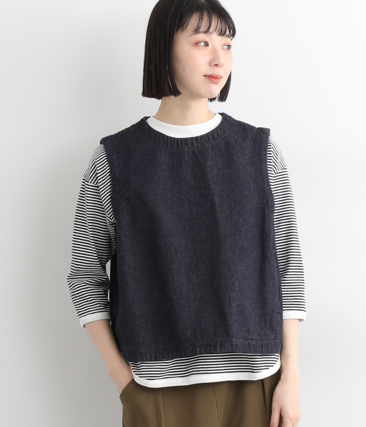 コットンデニムワイドベスト(インディゴ-ONESIZE)