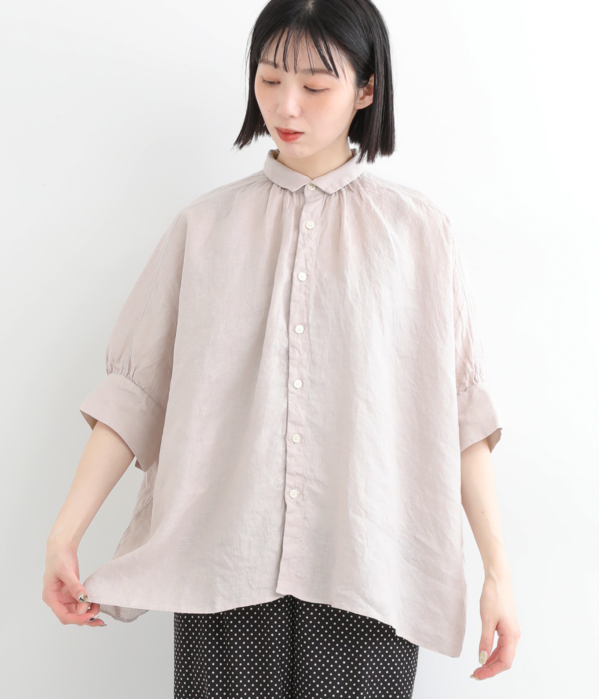 フレンチリネンシャンブレードルマンワイドブラウス(アイスグレー-ONESIZE)