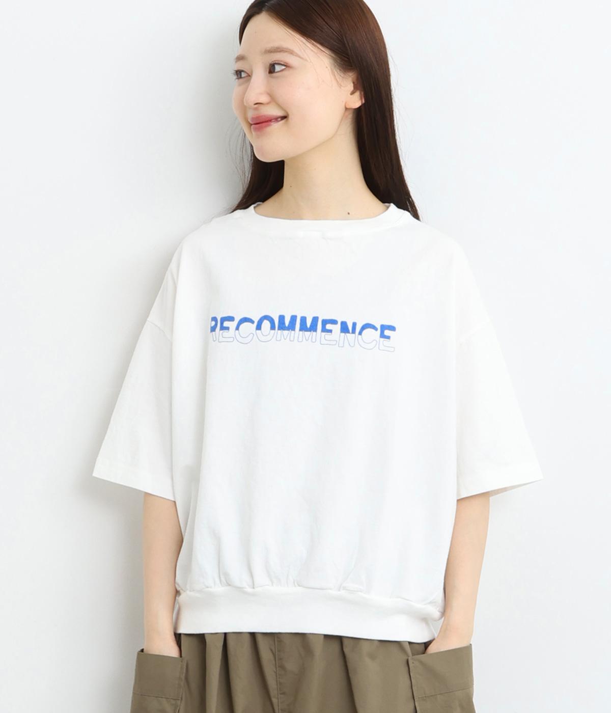 コットン度詰め天竺プリントワイドプルオーバー(ホワイト×ブルー-ONESIZE)