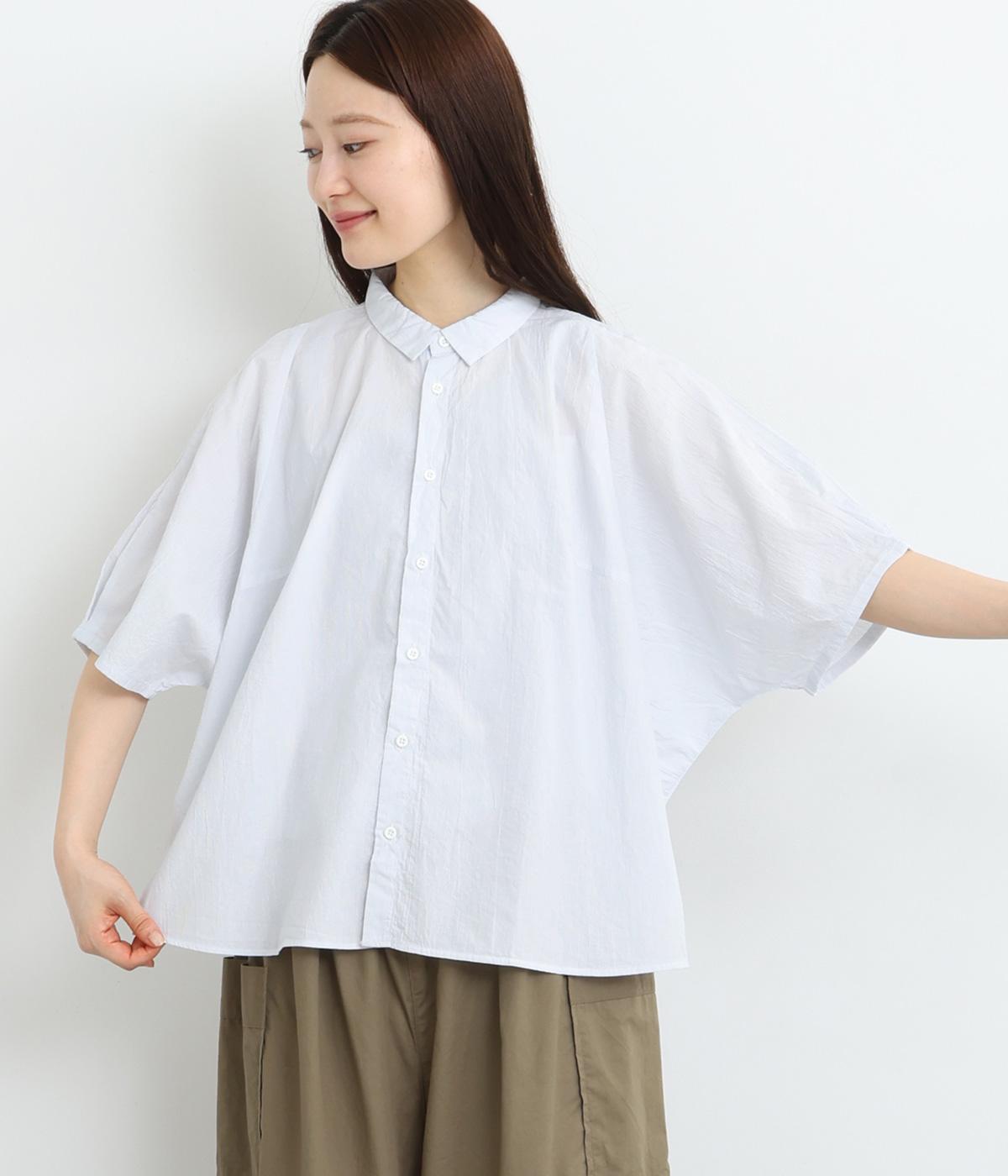 コットンコードクロスドルマンストライプブラウス(サックス-ONESIZE)