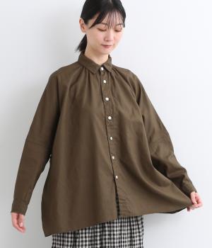 リネンコットンシーチングドルマンブラウス(ブラウン-ONESIZE)