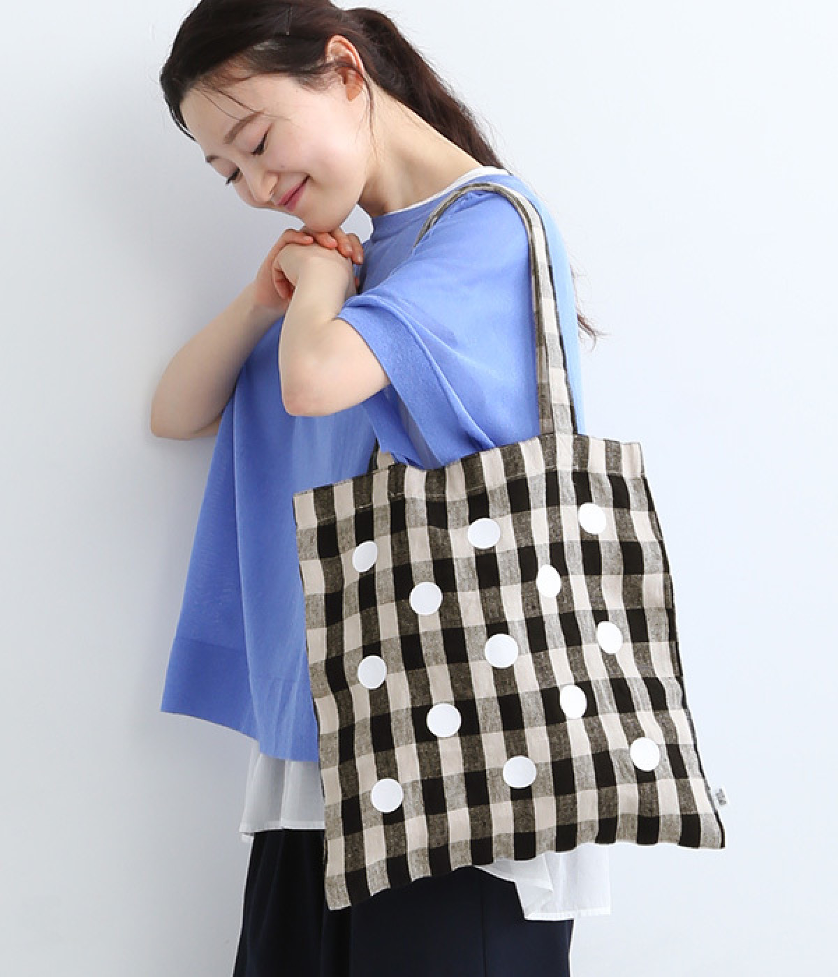 リネンドットプリント　トートバッグ(チェック-ONESIZE)