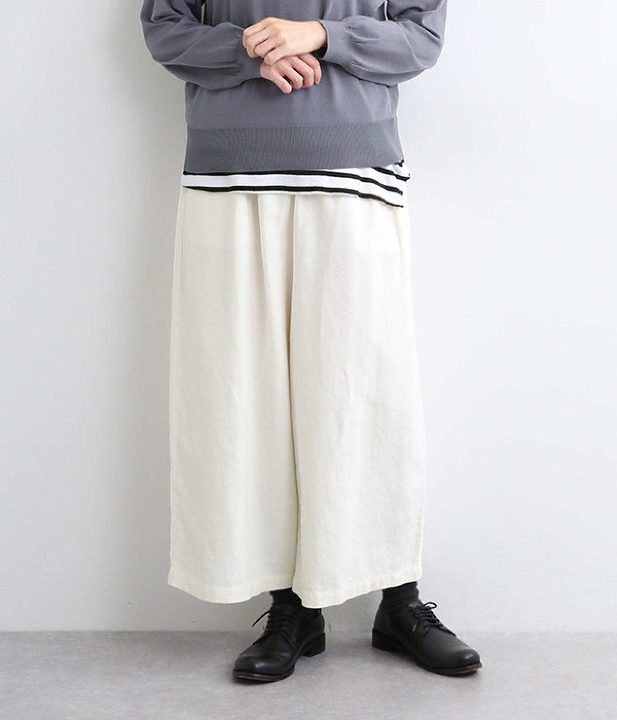コットンリネンデニムワイドパンツ(ホワイト-ONESIZE)