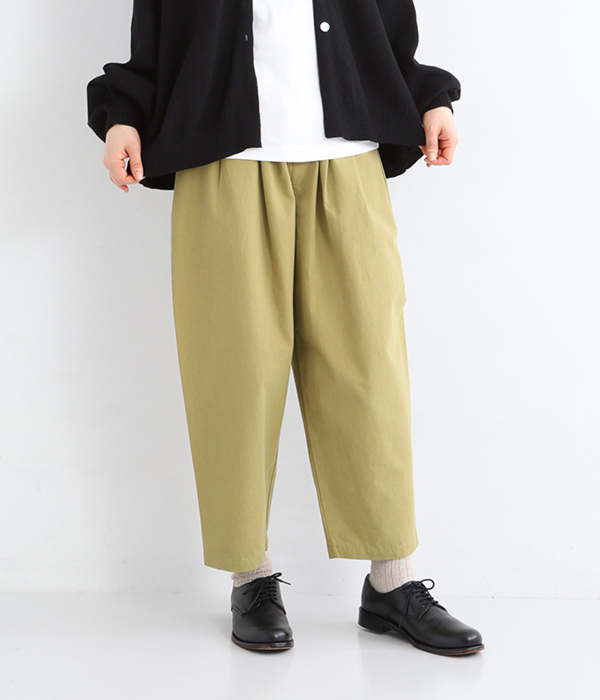 コットンダンプテーパードパンツ(グリーン-ONESIZE)