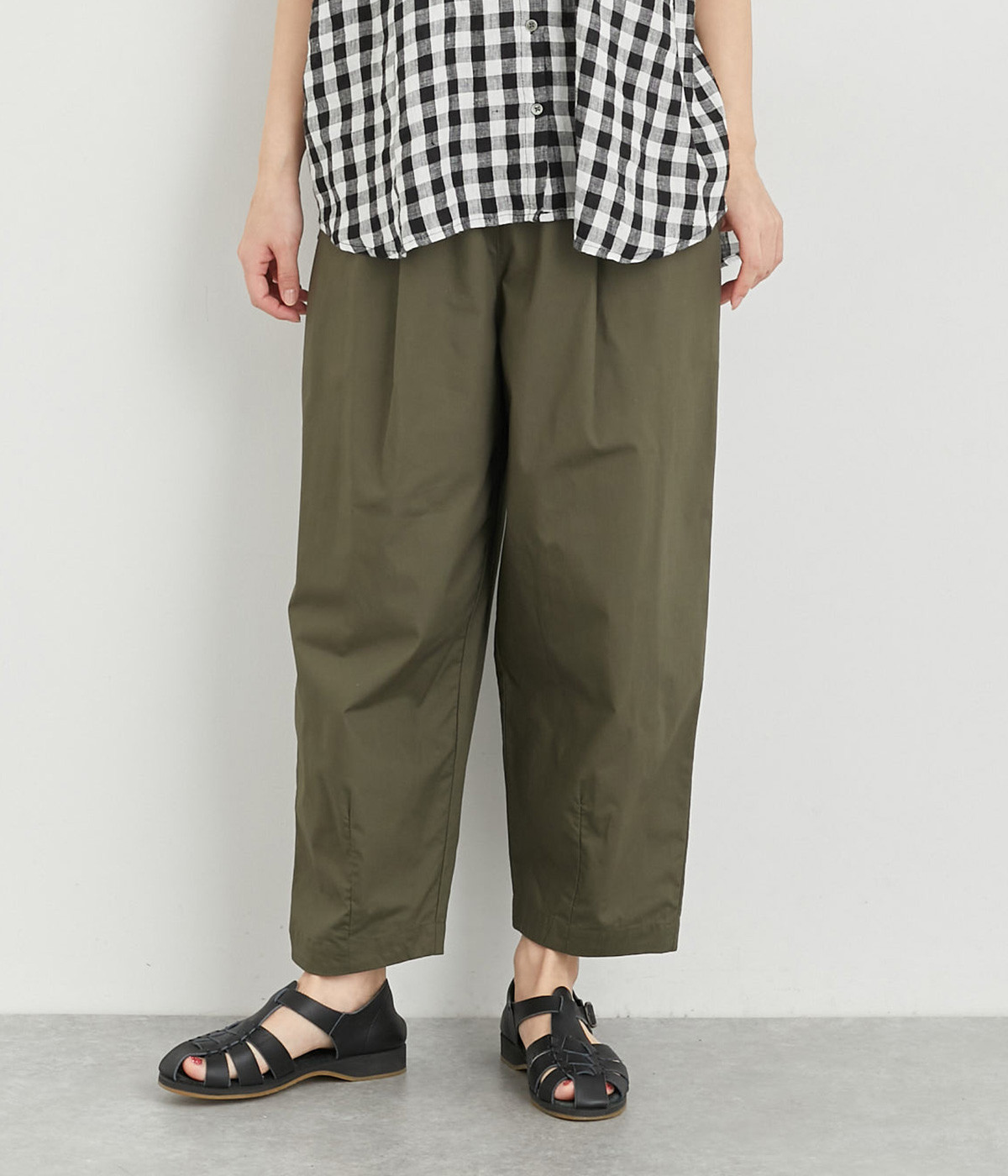 日本製　ホースクロスクロップドパンツ(カーキ-ONESIZE)