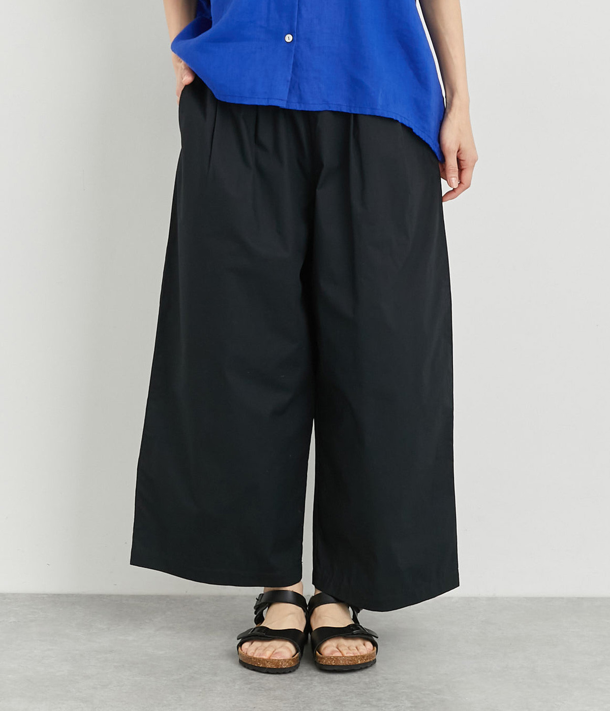 日本製　ホースクロス　ワイドストレートパンツ(ブラック-ONESIZE)