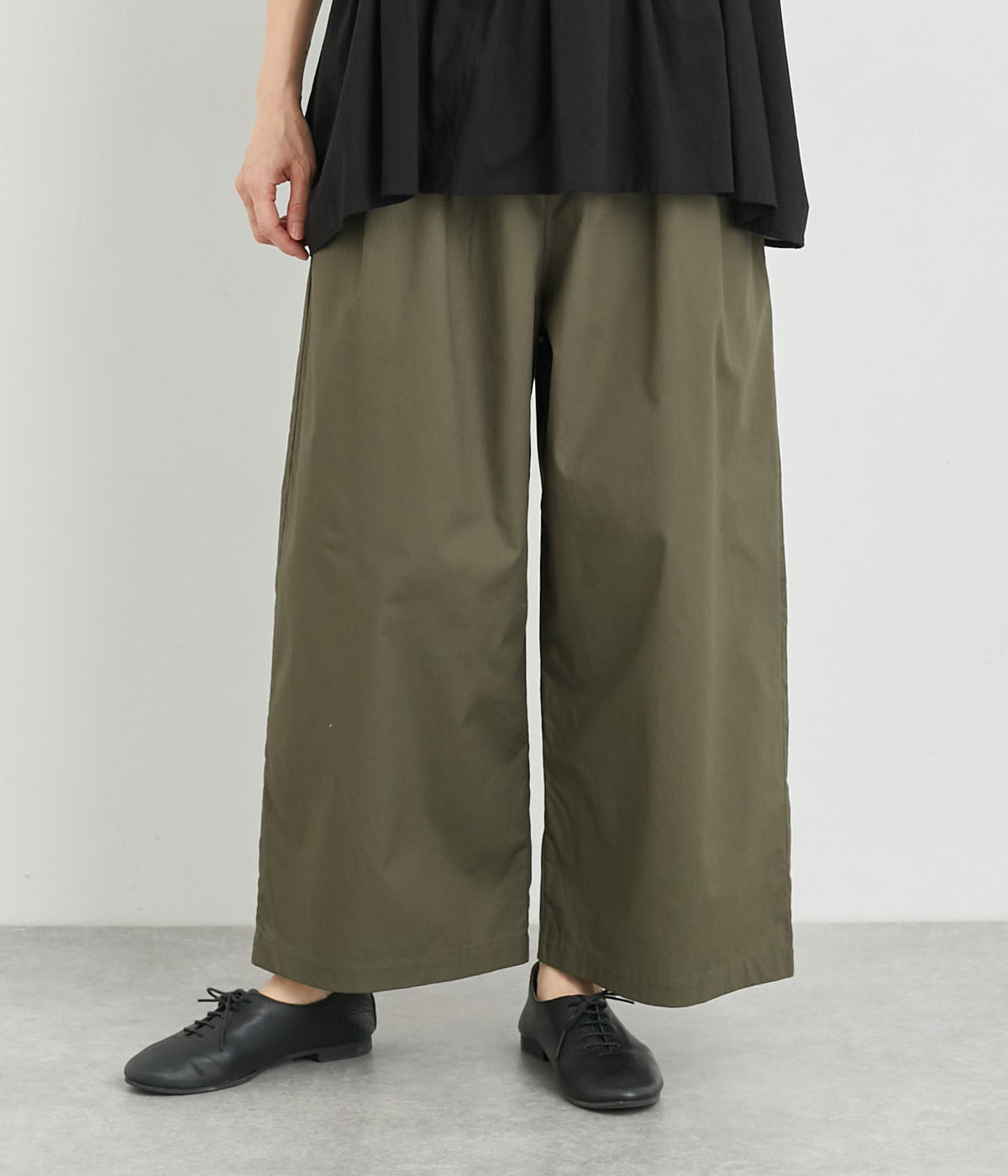 日本製　ホースクロス　ワイドストレートパンツ(カーキ-ONESIZE)