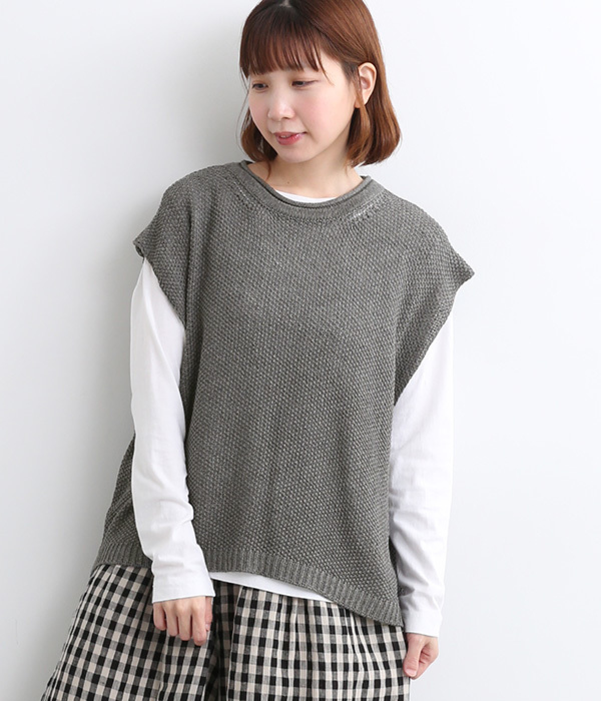 リネンミックス　ニットベスト(チャコール-ONESIZE)