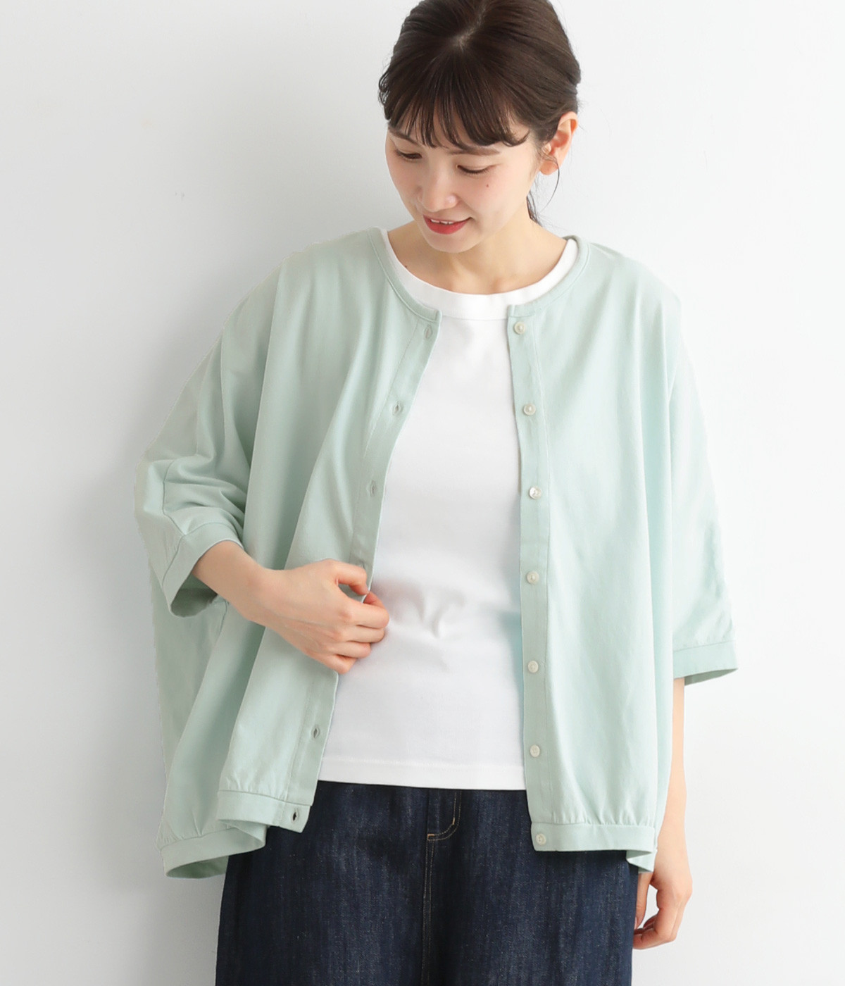 コットンカットソー　ドルマンカーディガン(ミント-ONESIZE)