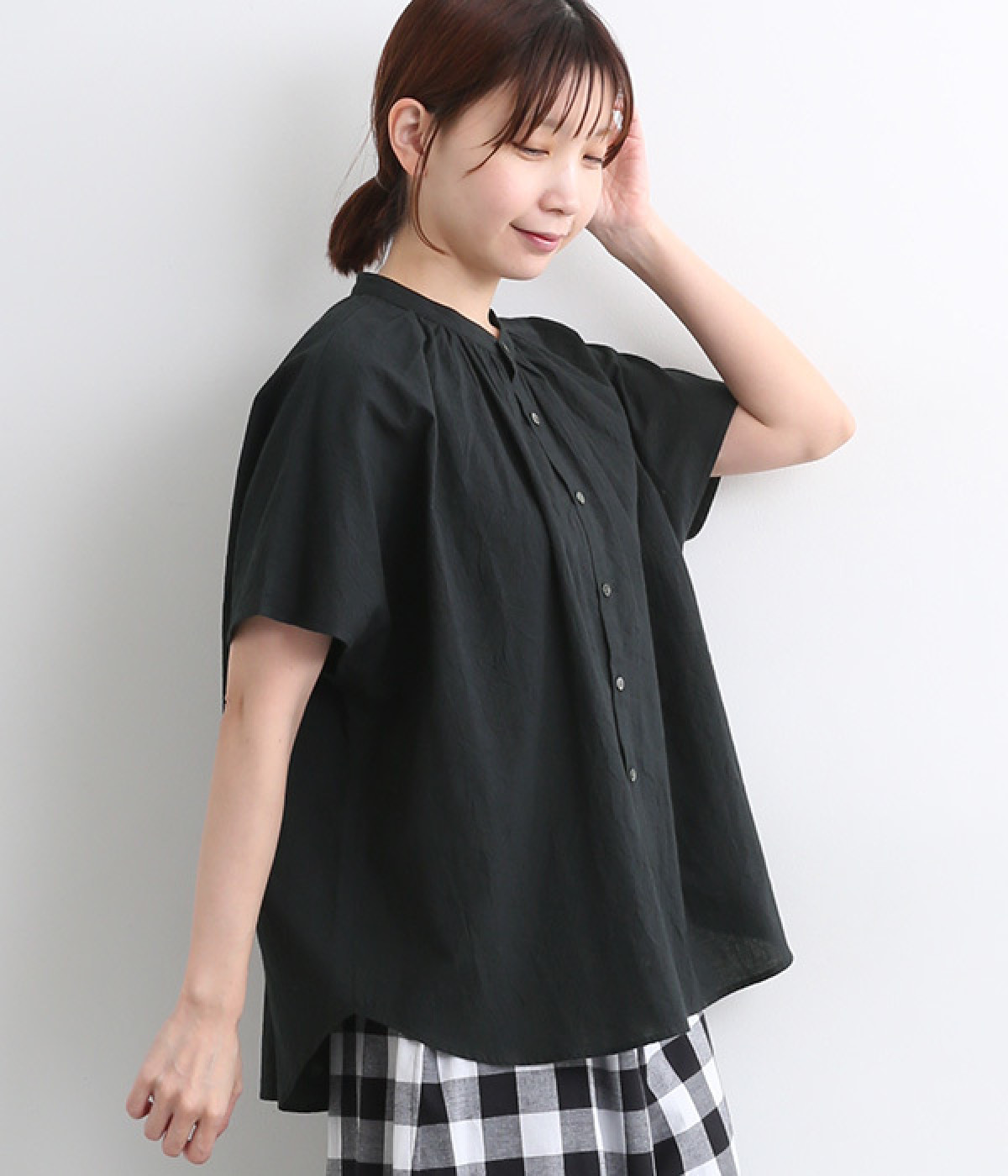 ローンギャザーワイドシャツ(ブラック-ONESIZE)
