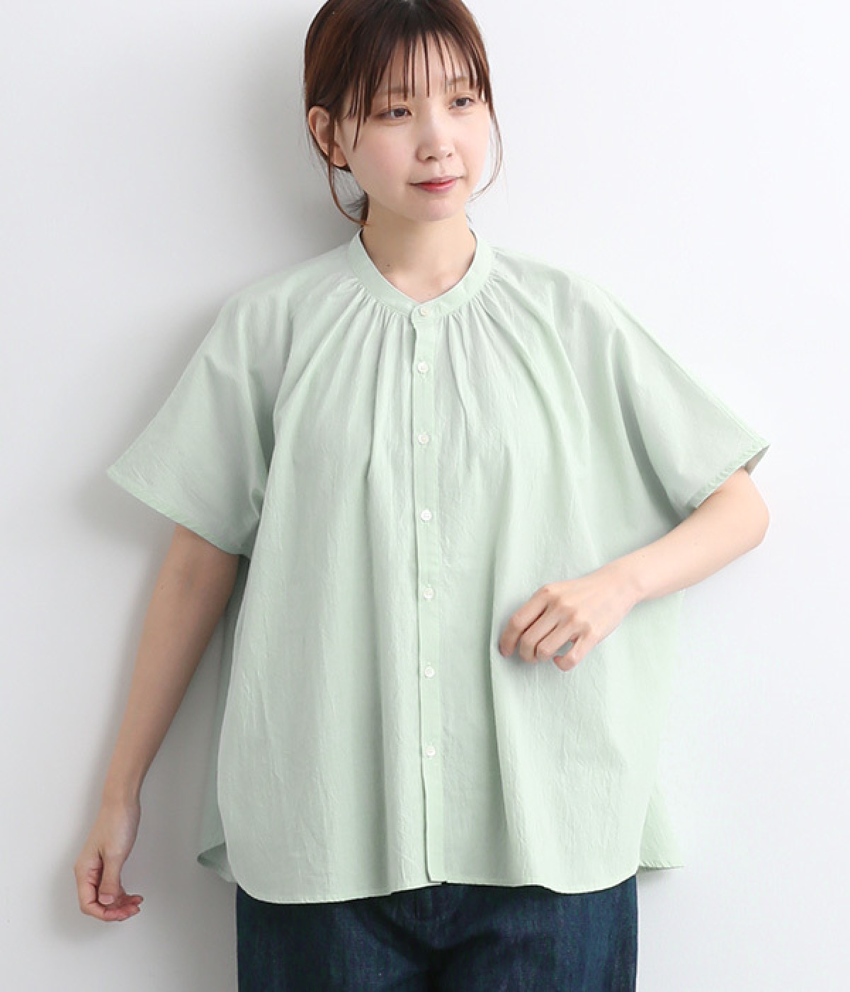 ローンギャザーワイドシャツ(ミント-ONESIZE)