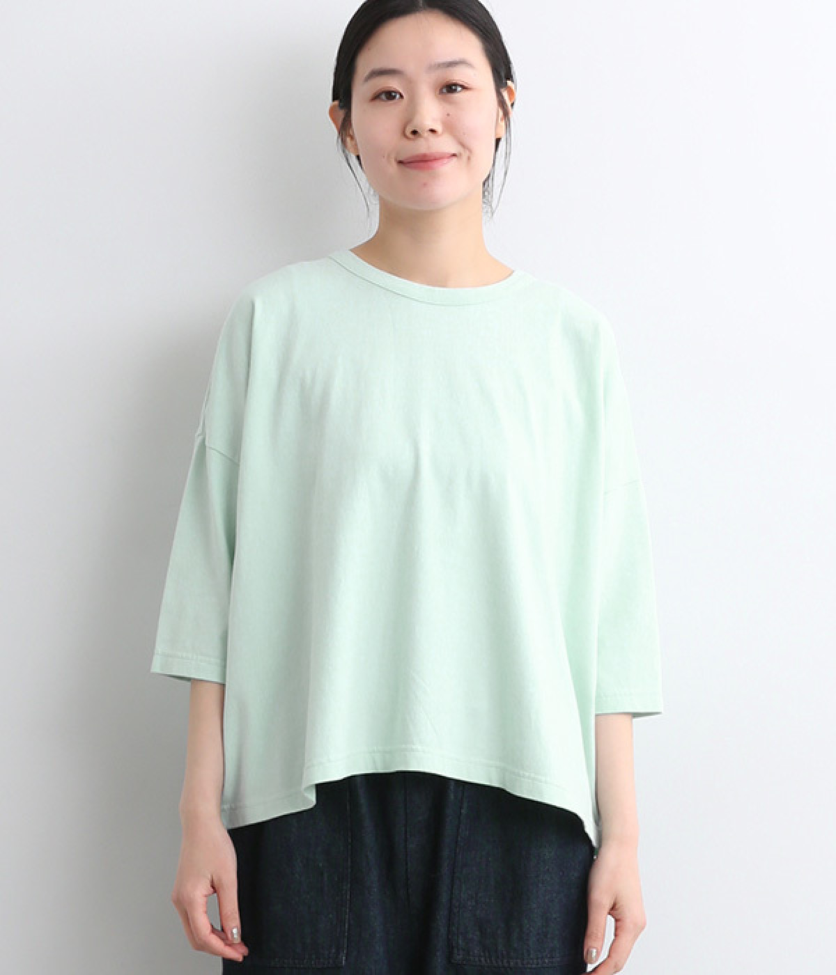 コットンカットソー6分袖ワイドプルオーバー(ミント-ONESIZE)