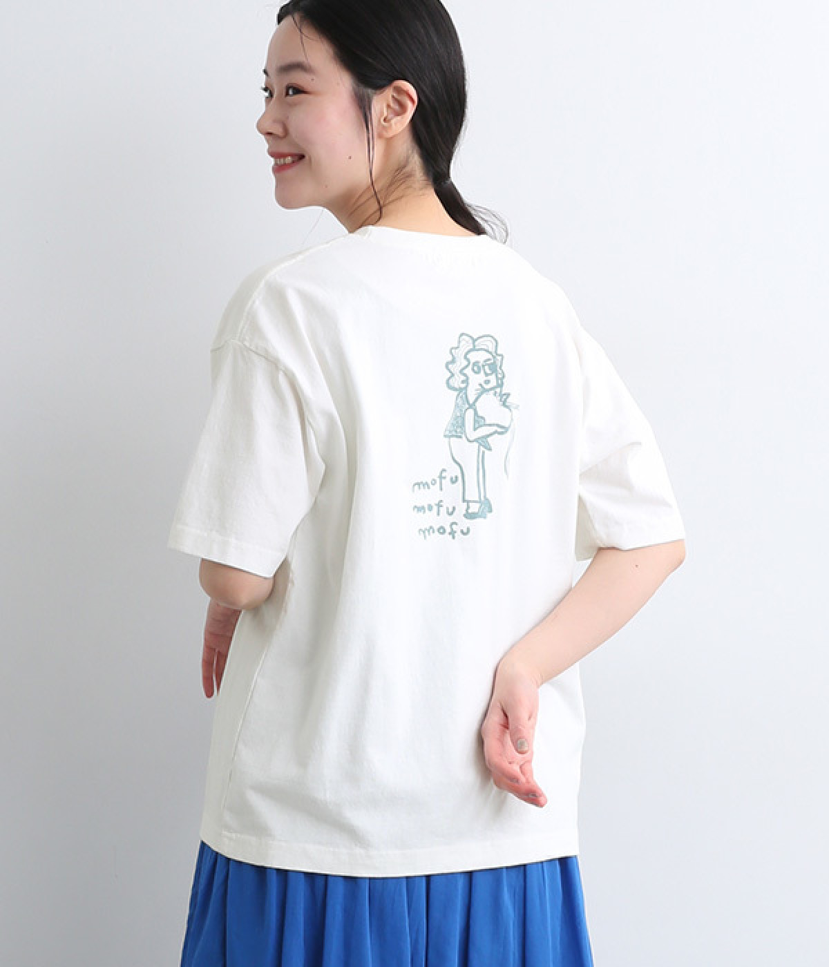 【maboさんコラボ】プリントTシャツ　mofumofu(オフ×グリーン-ONESIZE)