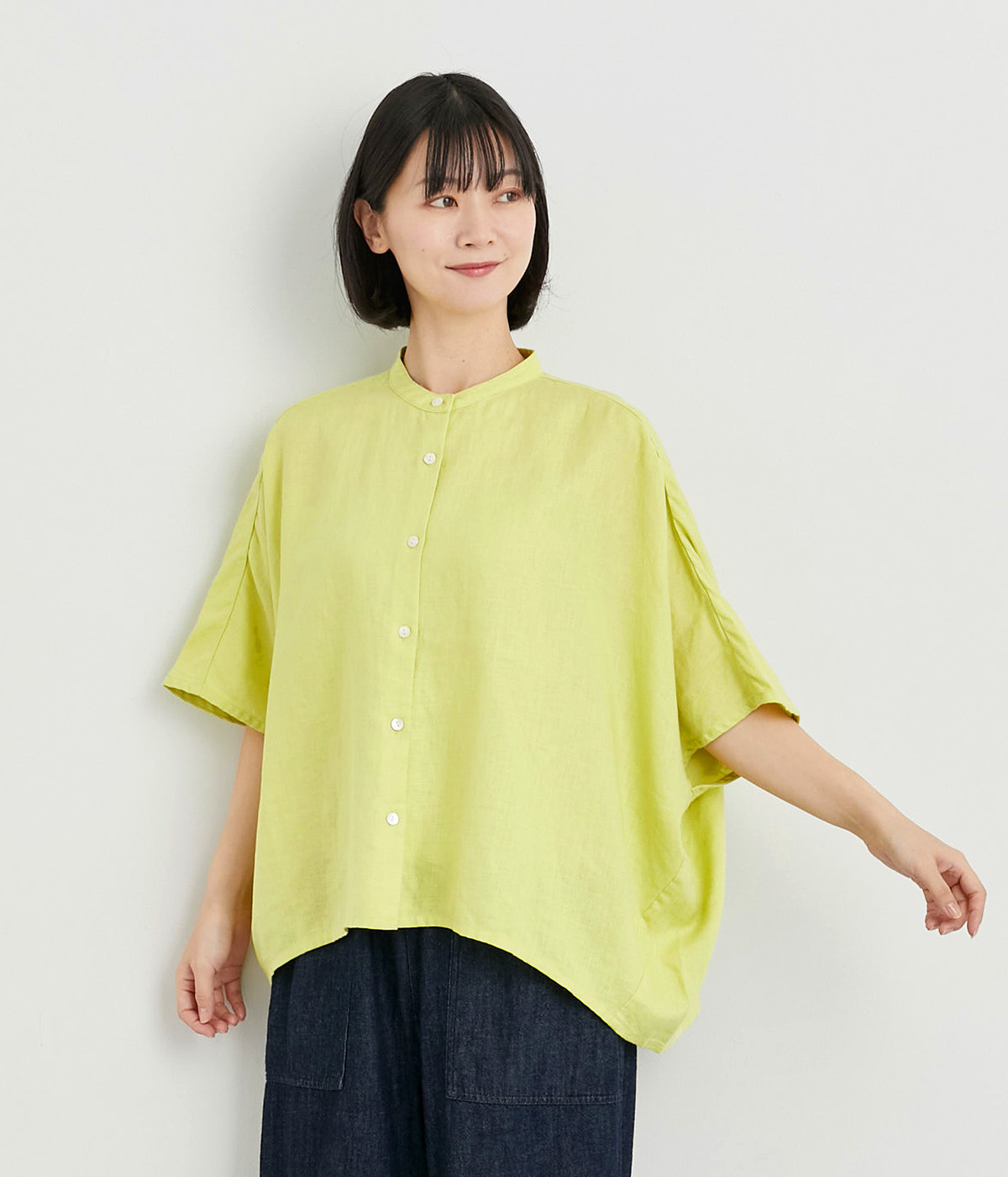 リネン　スタンドカラードルマンシャツ(シトラス-ONESIZE)