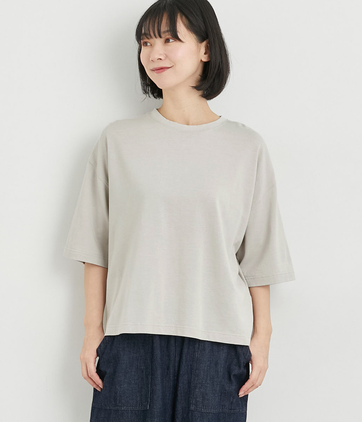 コットンカットソー　ワイドTシャツ(ライトグレー-ONESIZE)