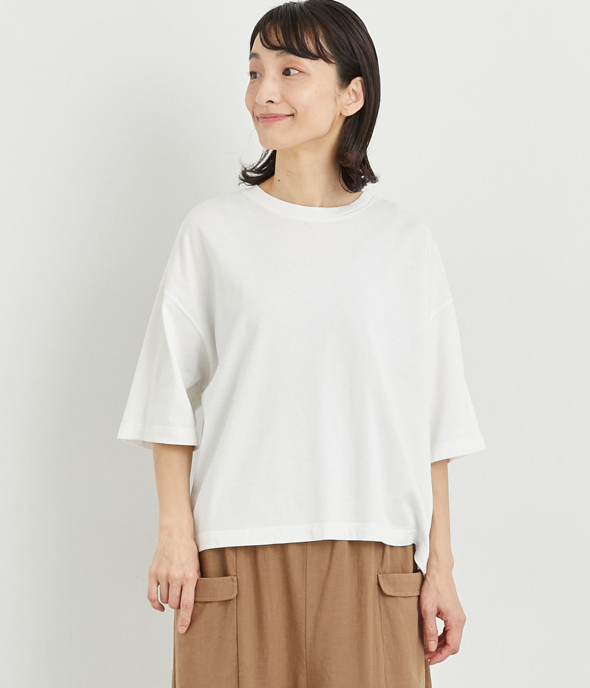 コットンカットソー　ワイドTシャツ(ホワイト-ONESIZE)