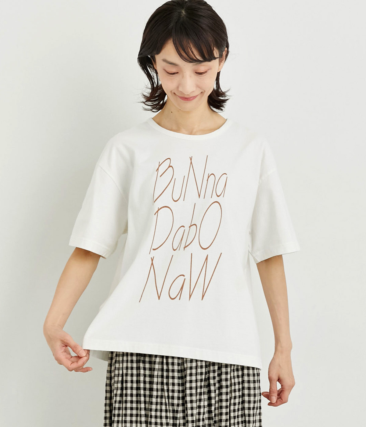 ワイドプリントTシャツ「Bunna dabo naw」(ホワイト-ONESIZE)