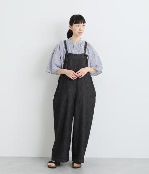 コットンリネンデニムサロペット(ブラック-ONESIZE)