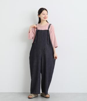 コットンリネンデニムサロペット(インディゴ-ONESIZE)