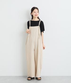 コットンリネンデニムサロペット(ナチュラル-ONESIZE)