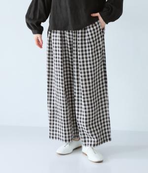 リネンチェックタックワイドパンツ(ギンガムL-ONESIZE)