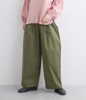 コットンワッシャーツイルワイドパンツ(オリーブ-F)