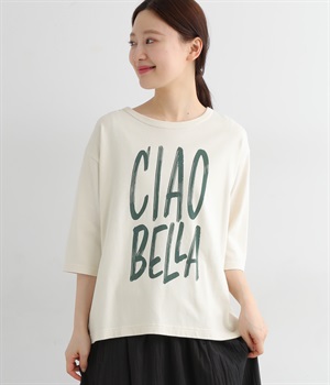 オーガニックコットン6分袖プリントTシャツ CIAO BELLA(アイボリー-ONESIZE)