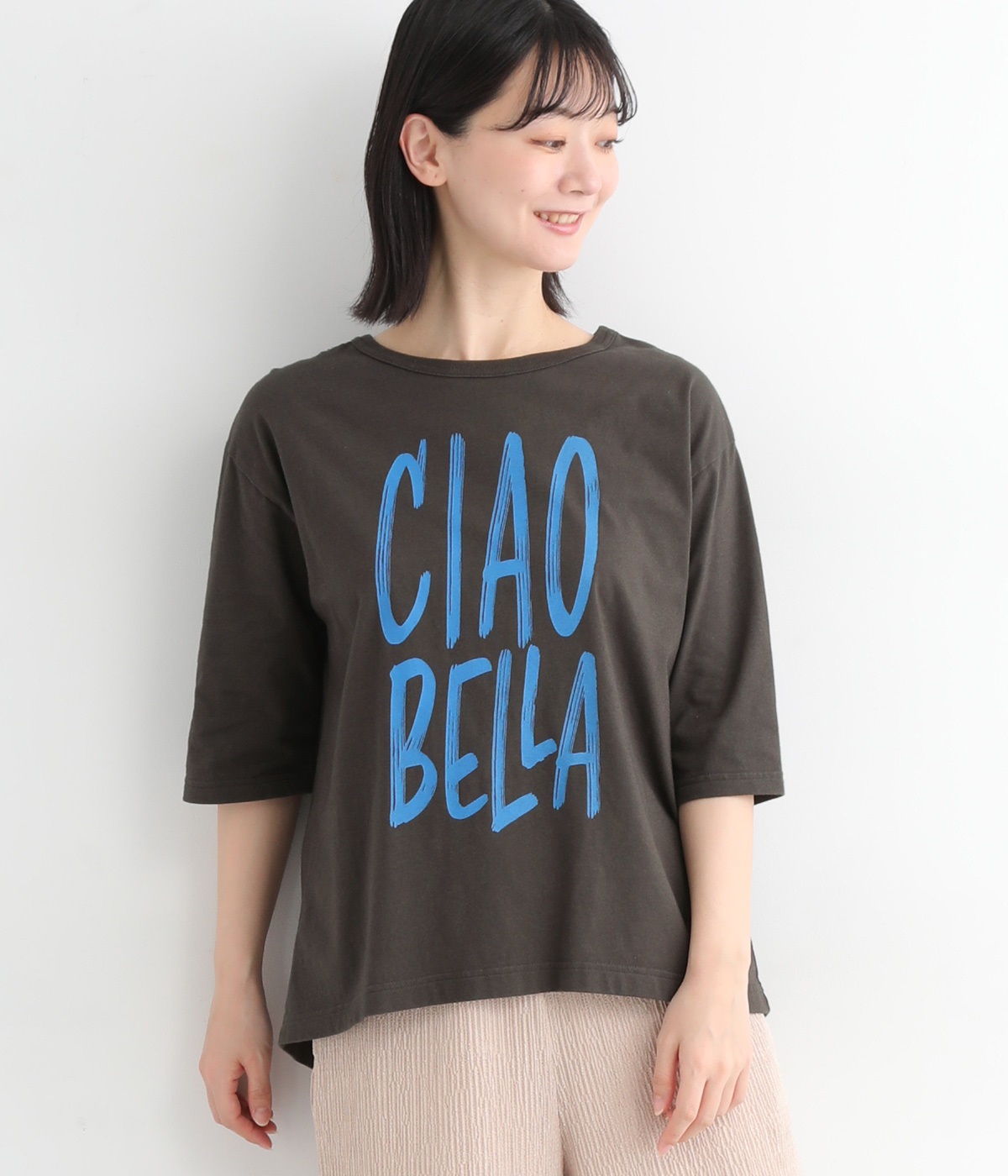 オーガニックコットン6分袖プリントTシャツ CIAO BELLA(スミクロ-ONESIZE)