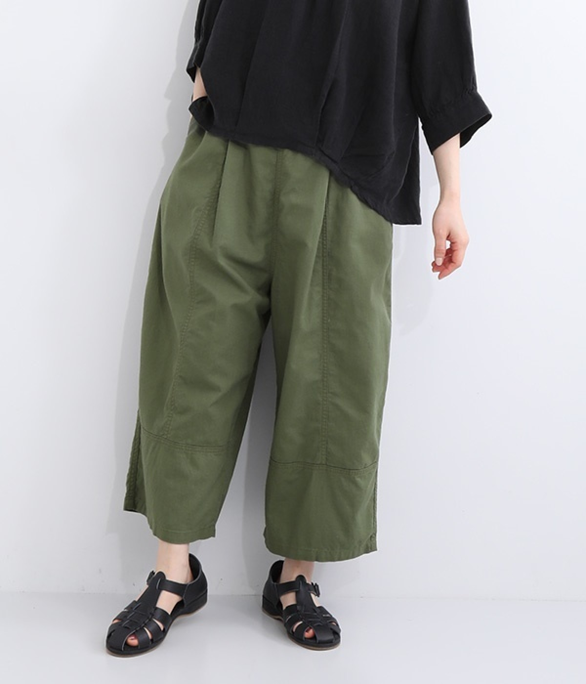 コットンリネンサージ　トヌーパンツ(オリーブ-ONESIZE)