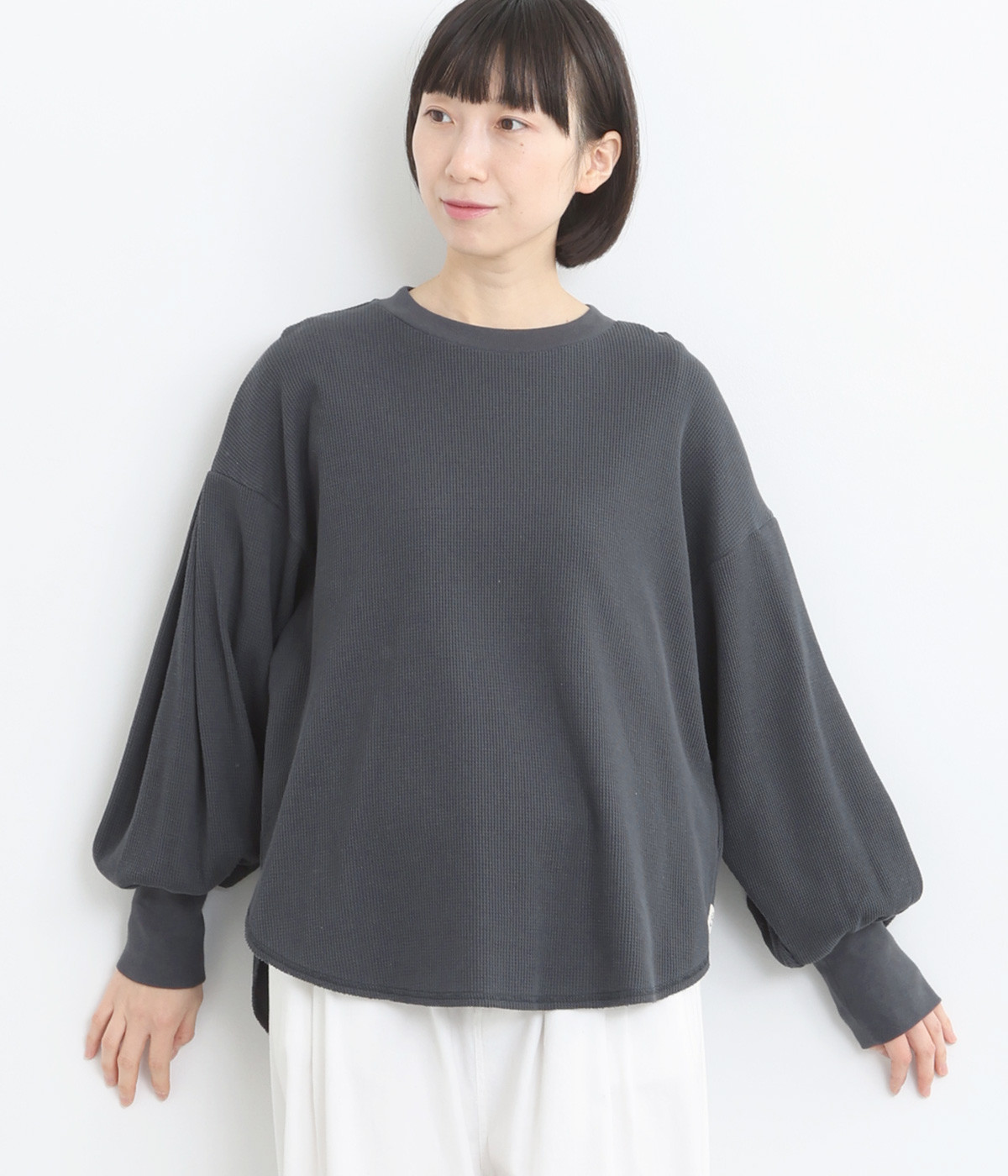 度詰ワッフル　モンシェットロングTシャツ(チャコールグレー-ONESIZE)