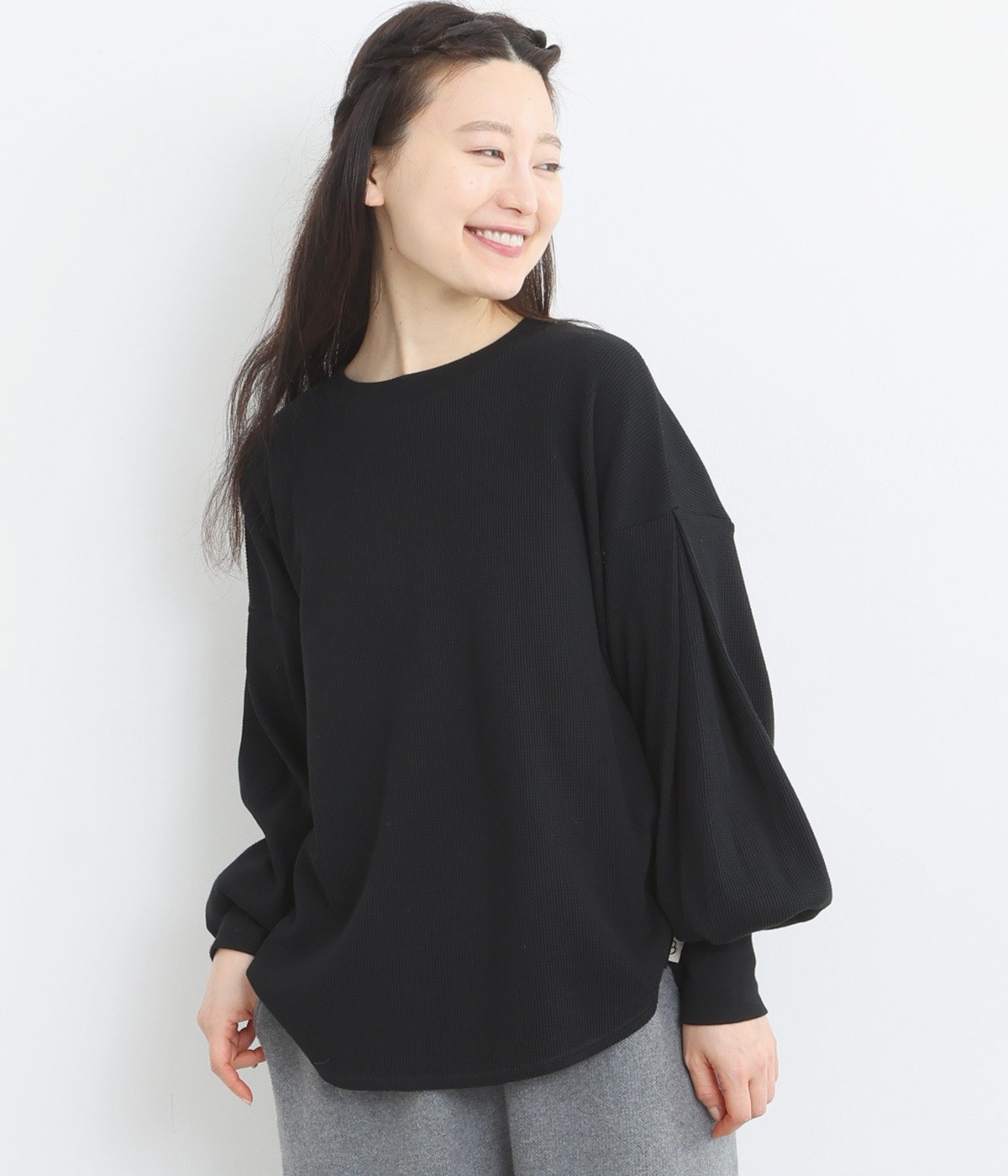 度詰ワッフル　モンシェットロングTシャツ(ブラック-ONESIZE)