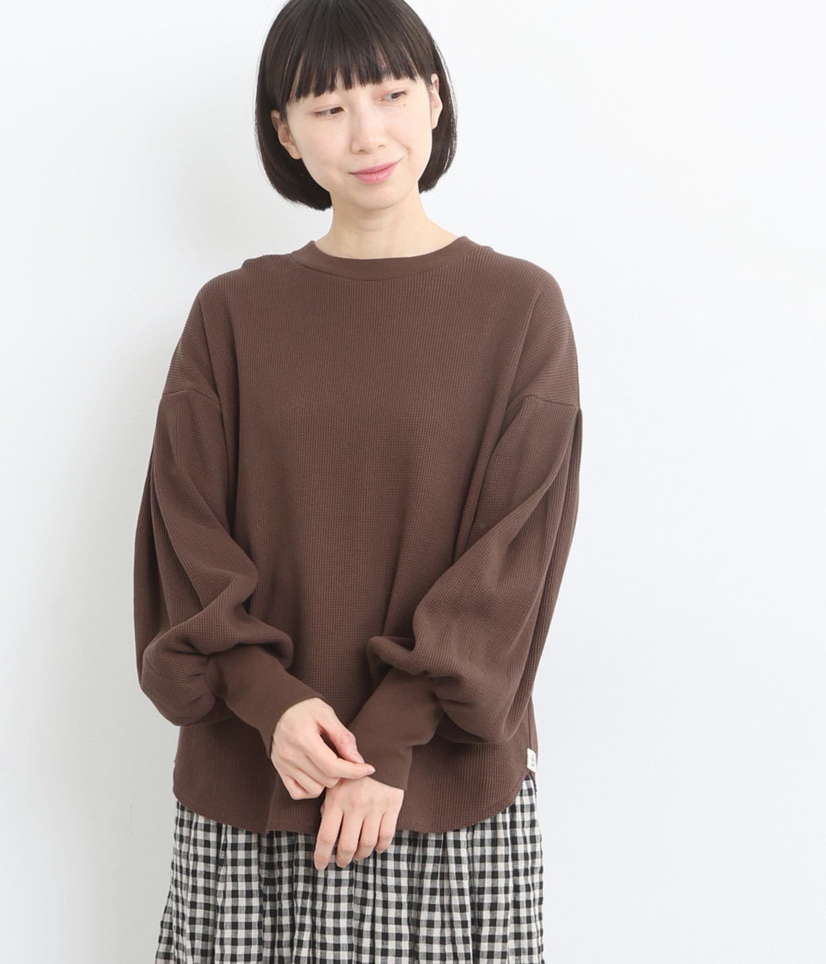 度詰ワッフル　モンシェットロングTシャツ(ブラウン-ONESIZE)