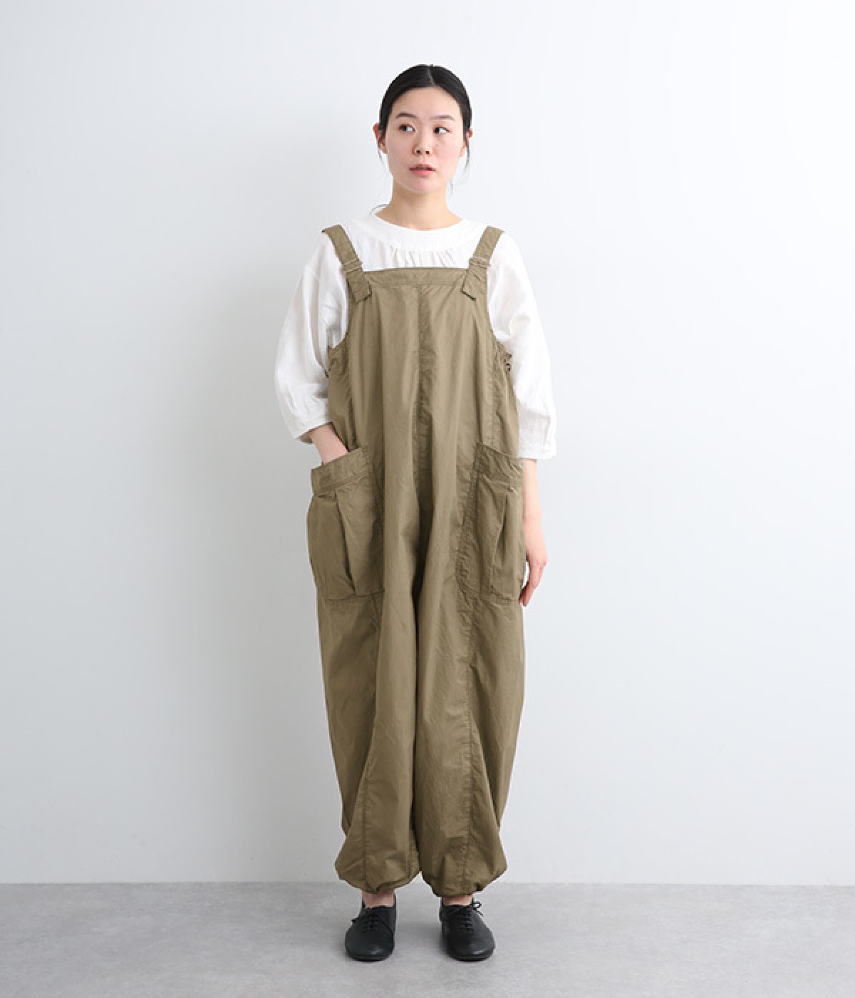 コットン綾ダンプコルドンサロペット(オリーブ-ONESIZE)