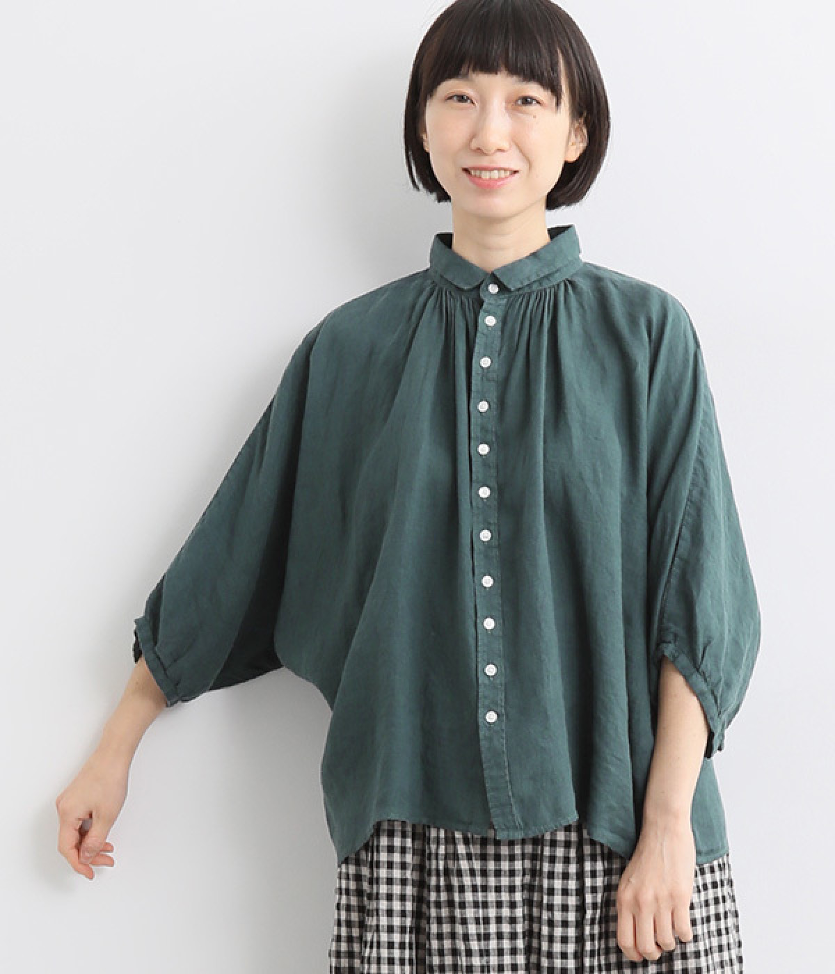 リネンキャンバスグランシャツ(アーモンドグリーン-ONESIZE)