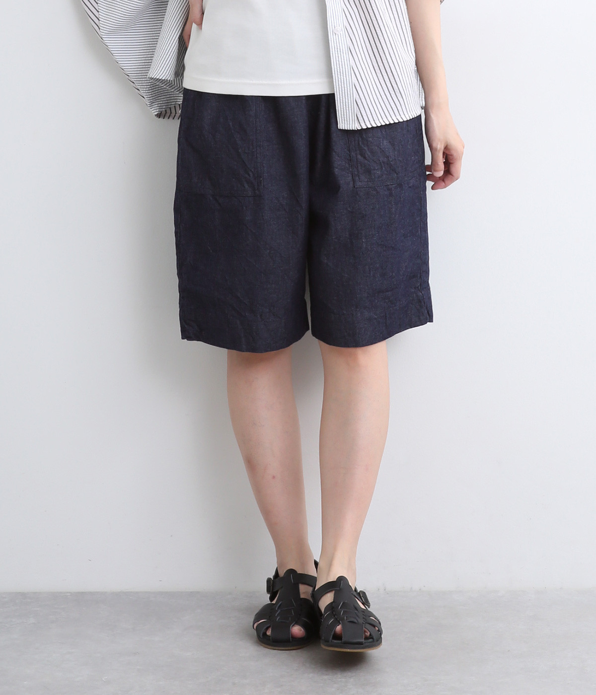 【made in japan】デニムベイカーショートパンツ(ミドルインディゴ-ONESIZE)