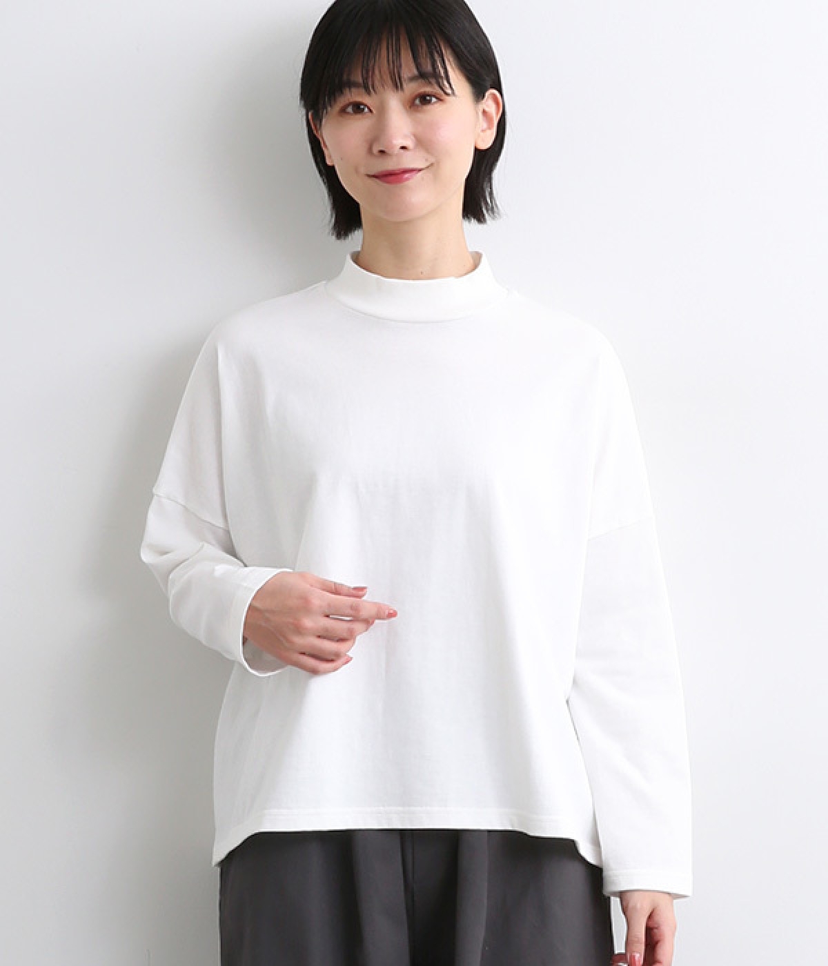 コットン モックネックプルオーバー(オフホワイト-ONESIZE)