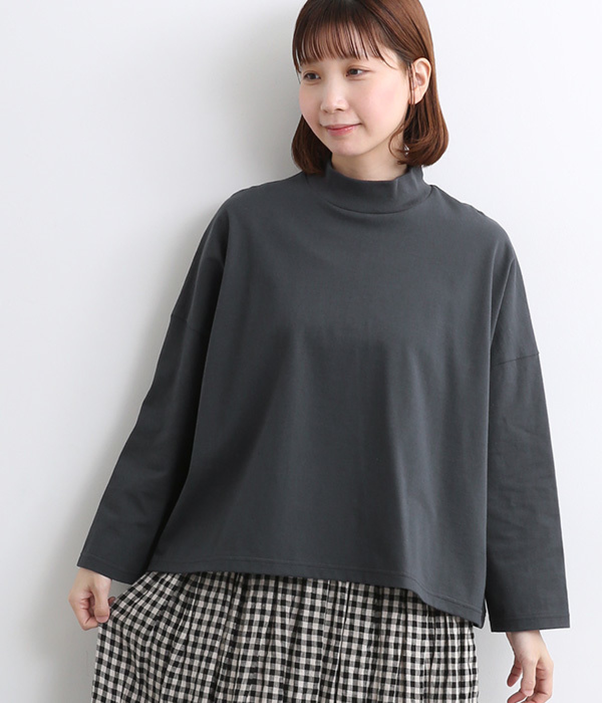 コットン モックネックプルオーバー(チャコール-ONESIZE)