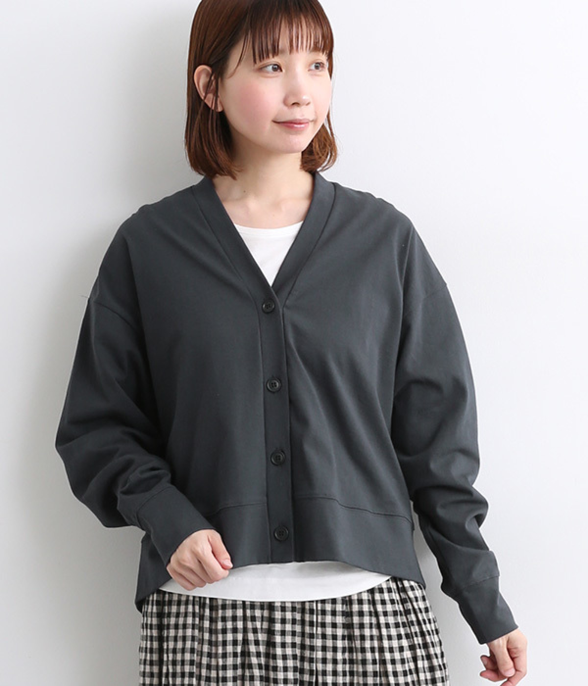 コットン バックサイドタックカーディガン(チャコール-ONESIZE)