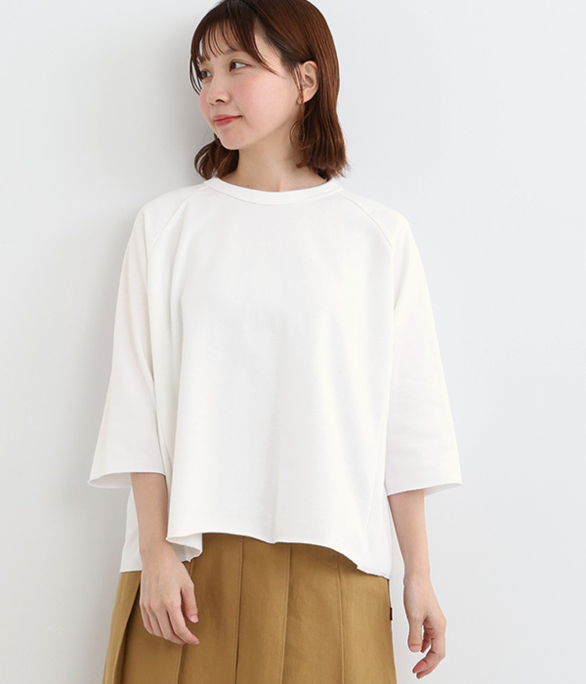 ミニ裏毛 カットオフ6分袖プルオーバー(オフホワイト-ONESIZE)