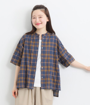 【made in japan】スタンドカラーシャーリングチェックシャツ