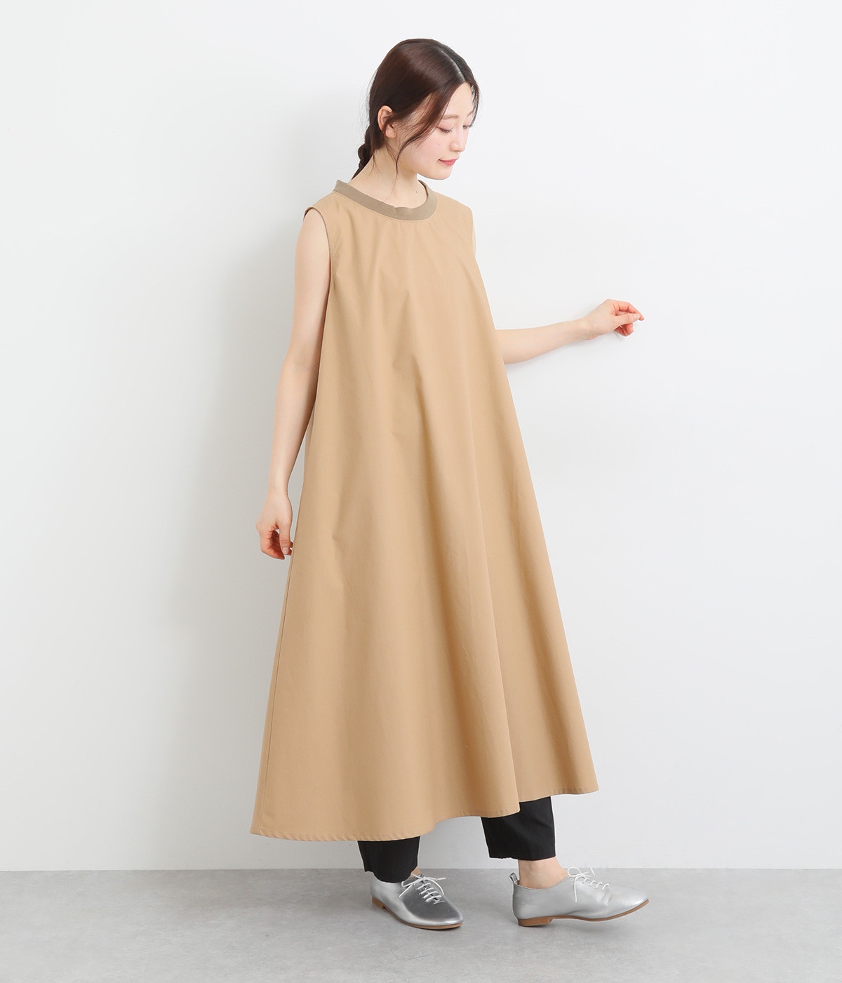 【made in japan】リブAラインノースリーブワンピース(ベージュ-ONESIZE)