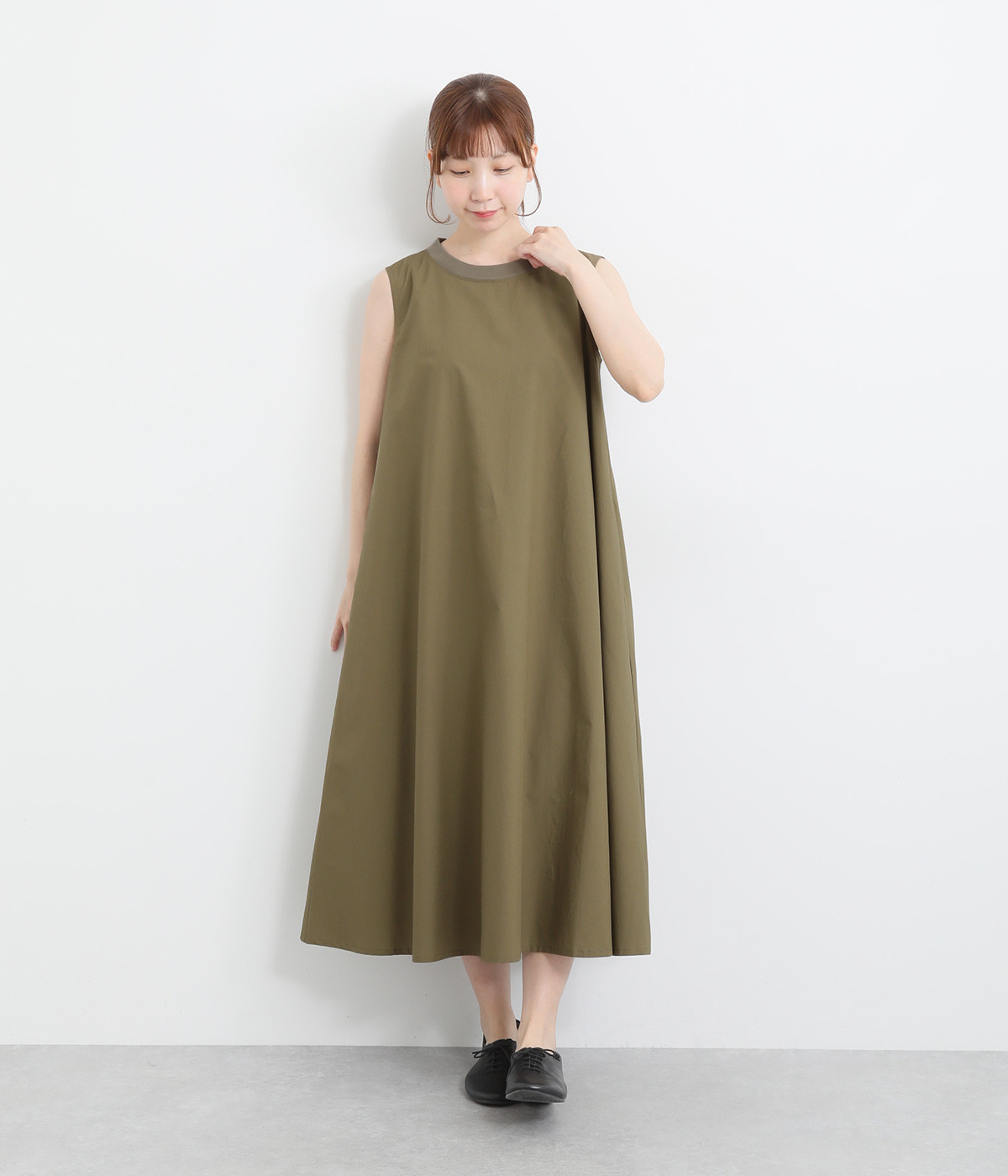 【made in japan】リブAラインノースリーブワンピース(カーキ-ONESIZE)