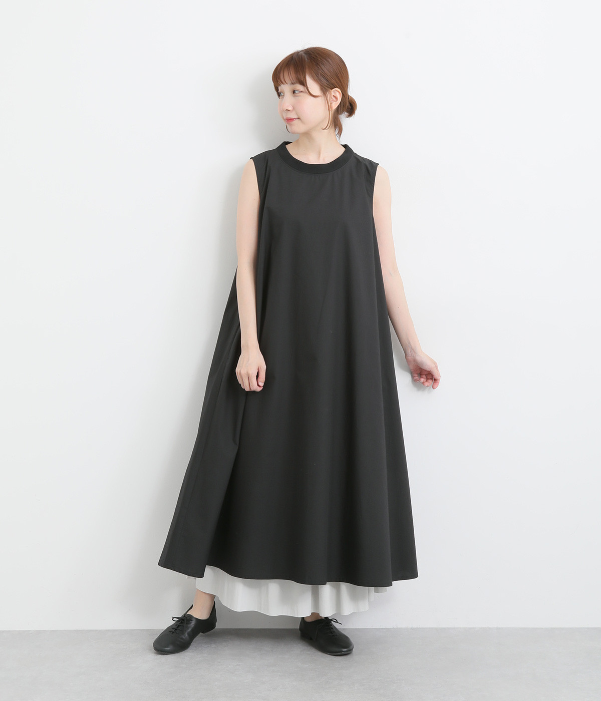 【made in japan】リブAラインノースリーブワンピース(ブラック-ONESIZE)
