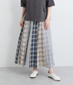 コットン切替えチェックスカート