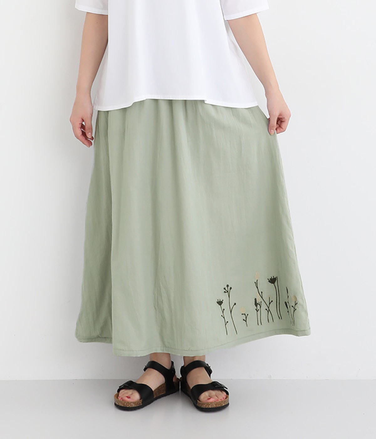コットンリバーシブル花刺繍スカート(グレー-ONESIZE)