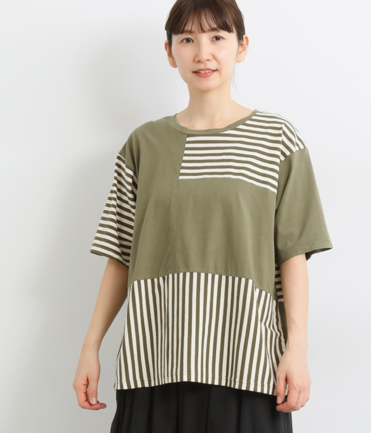 コットン重さ比べ刺繍T(オリーブ-ONESIZE)