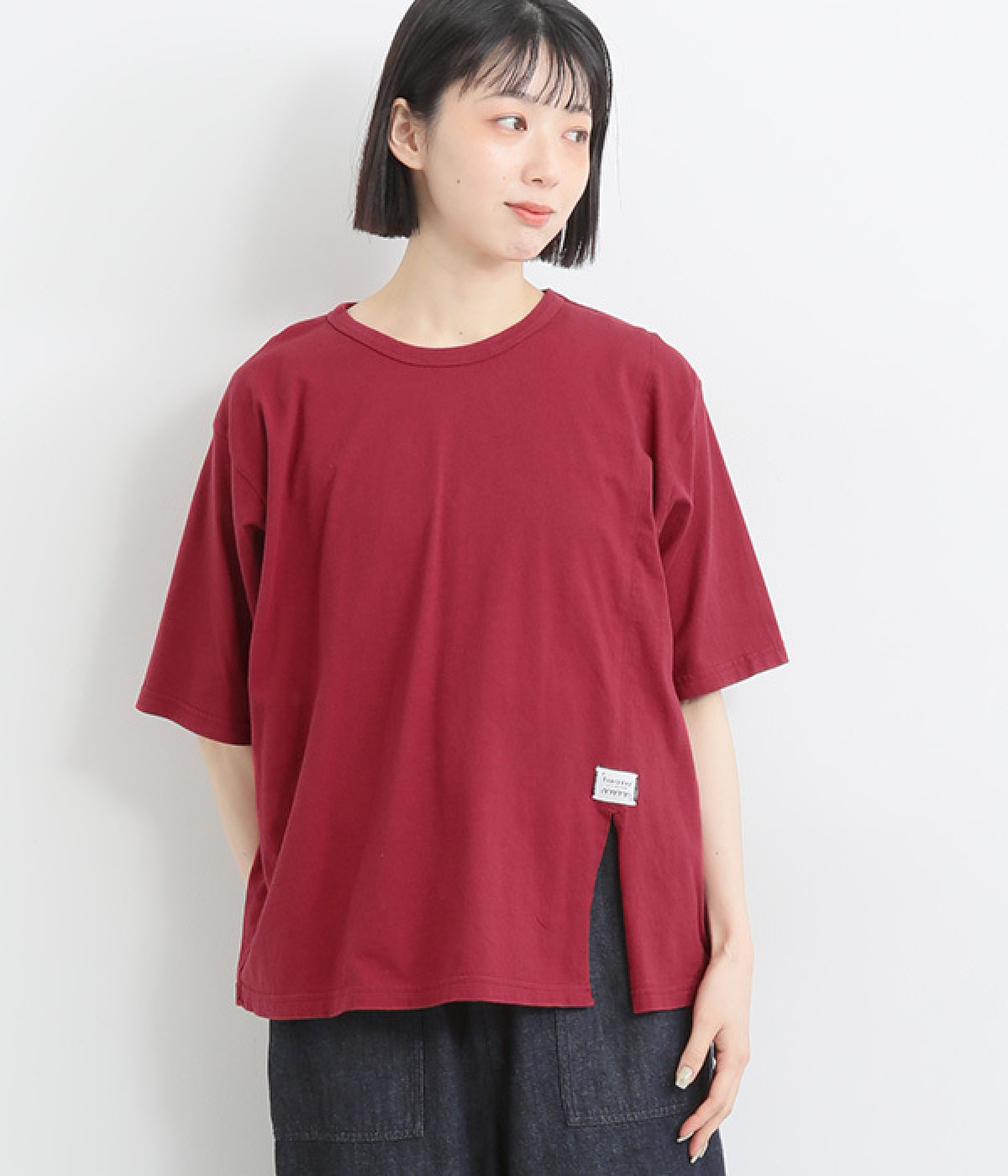 コットンさらさら天竺ピスネーム付きロゴ刺繍Ｔシャツ(レッド-ONESIZE)