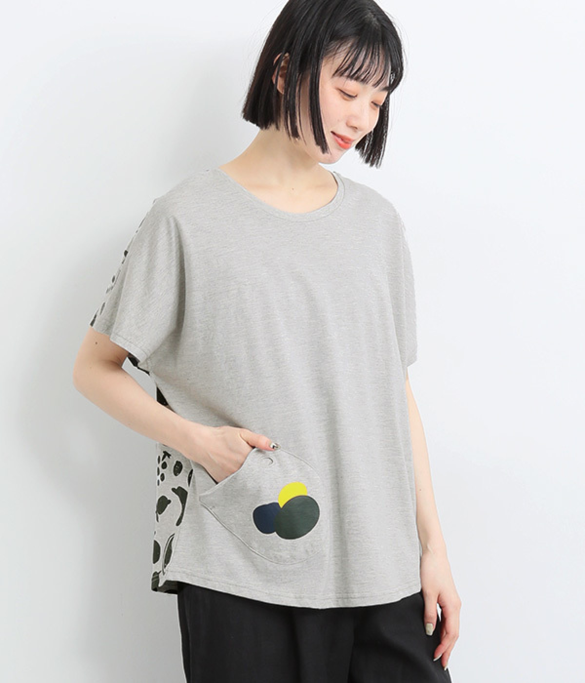 コットンお絵描きフルーツプリントＴシャツ(杢グレー-ONESIZE)